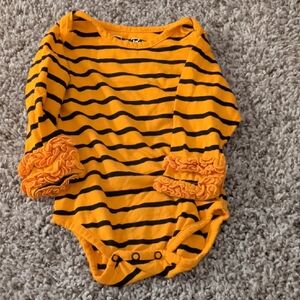 6/$35 Ruffles Butts Orange and Black Striped Bodysuit